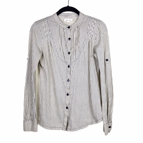 Silence & Noise Striped Pintuck Tab Sleeve Top S - Picture 1 of 7